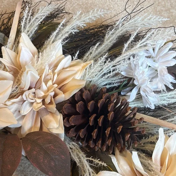 Neutral Ivory and Brown Floral Wreath - - Picture 8 of 11